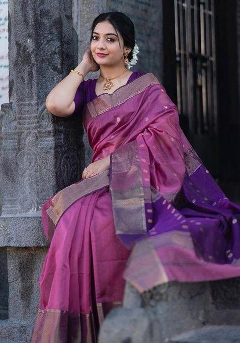 Pink Printed Linen Saree