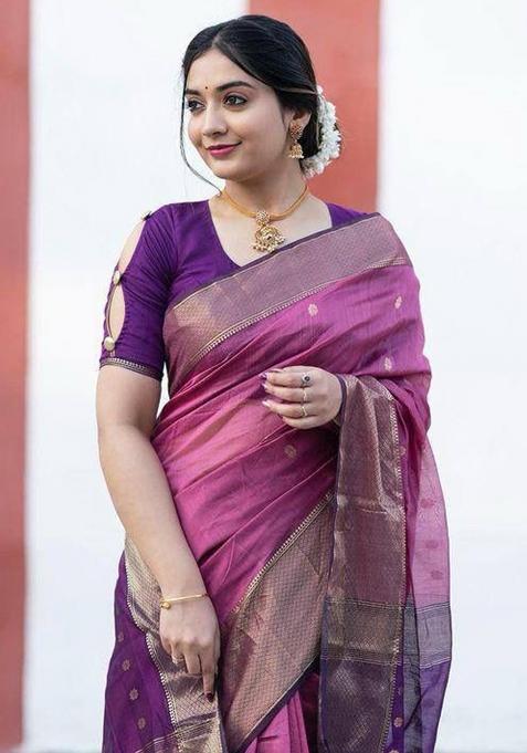 Pink Printed Linen Saree