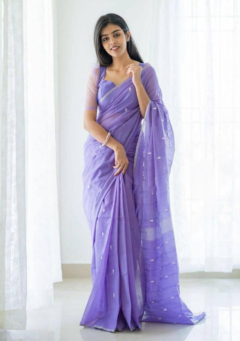 Lavender Printed Linen Saree