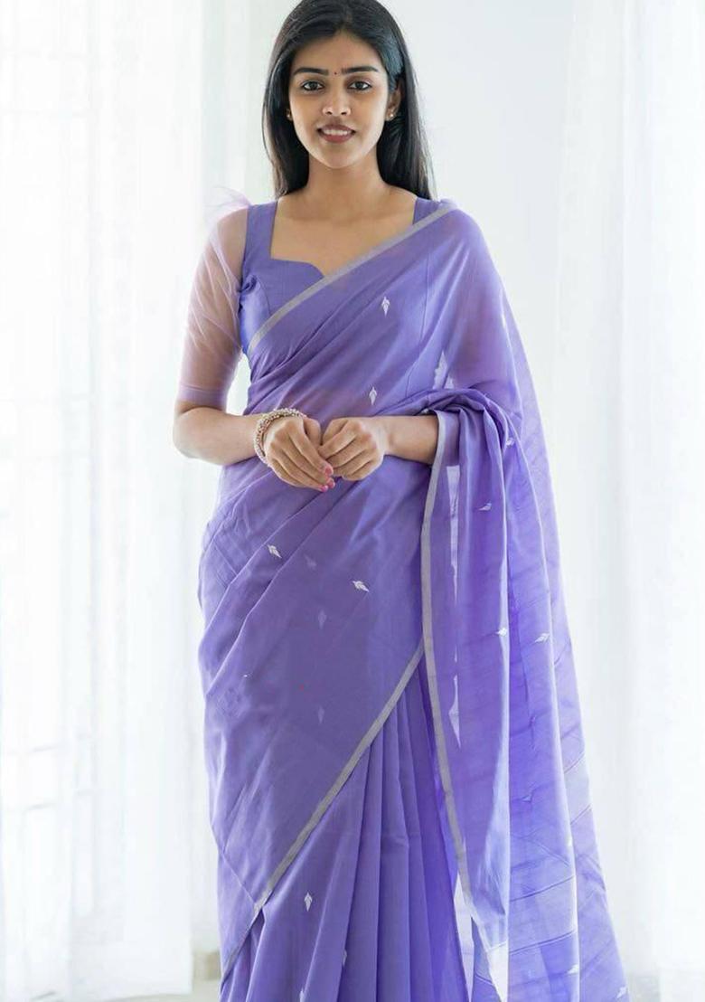 Lavender Printed Linen Saree