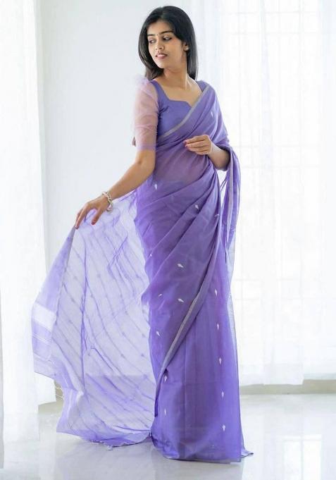 Lavender Printed Linen Saree