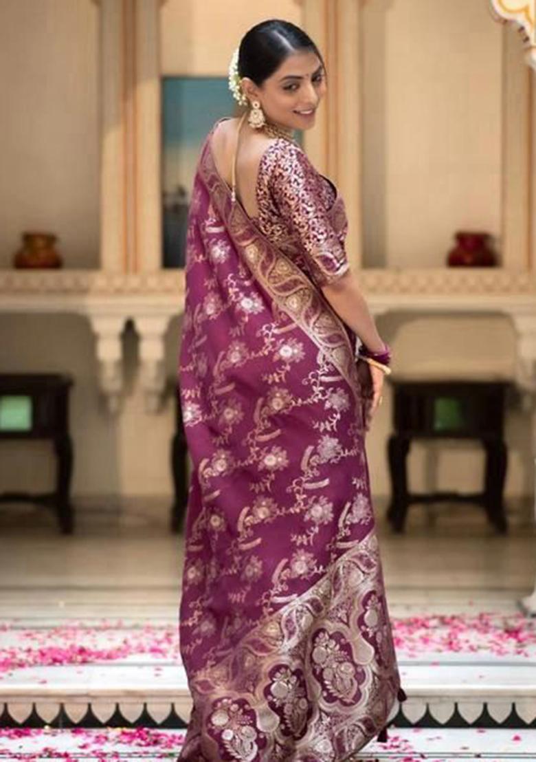 Wine Printed Silk Saree