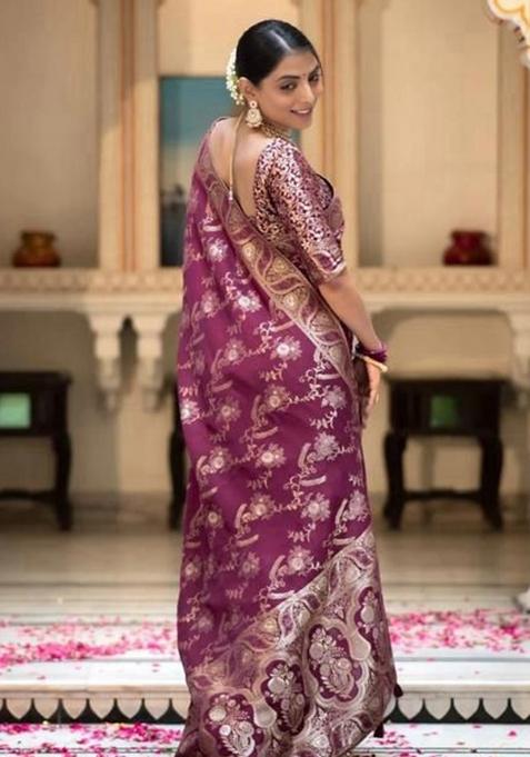 Wine Printed Silk Saree