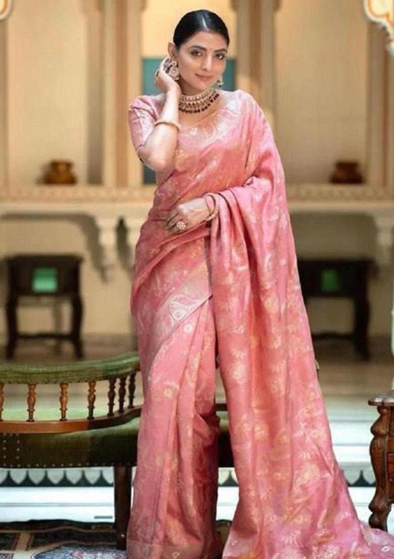 Peach Printed Silk Saree