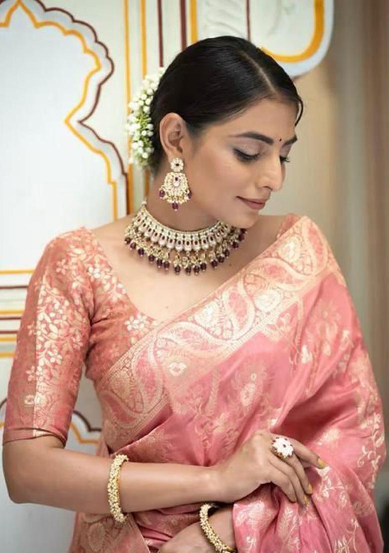 Peach Printed Silk Saree