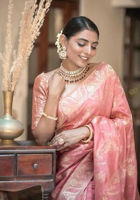 Peach Printed Silk Saree