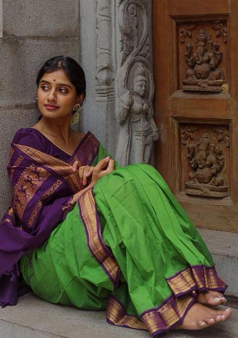 Green Printed Silk Saree