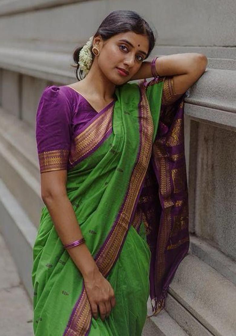 Green Printed Silk Saree