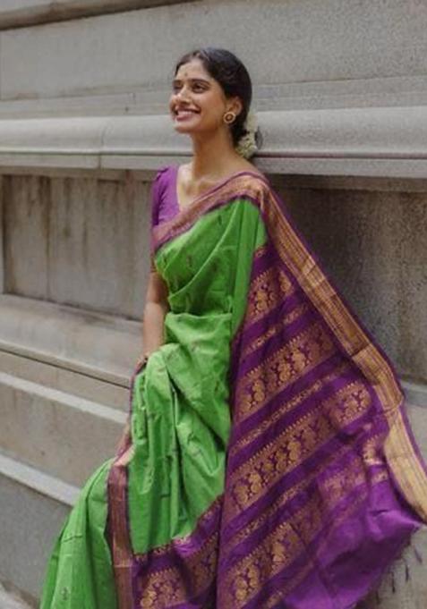 Green Printed Silk Saree
