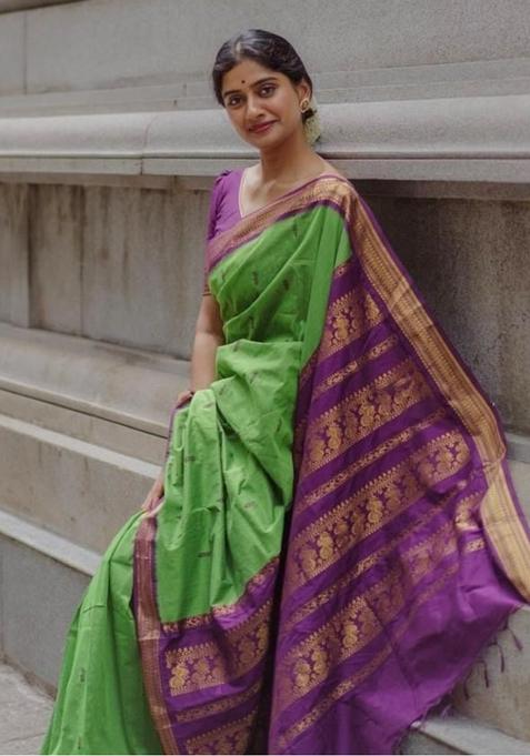 Green Printed Silk Saree