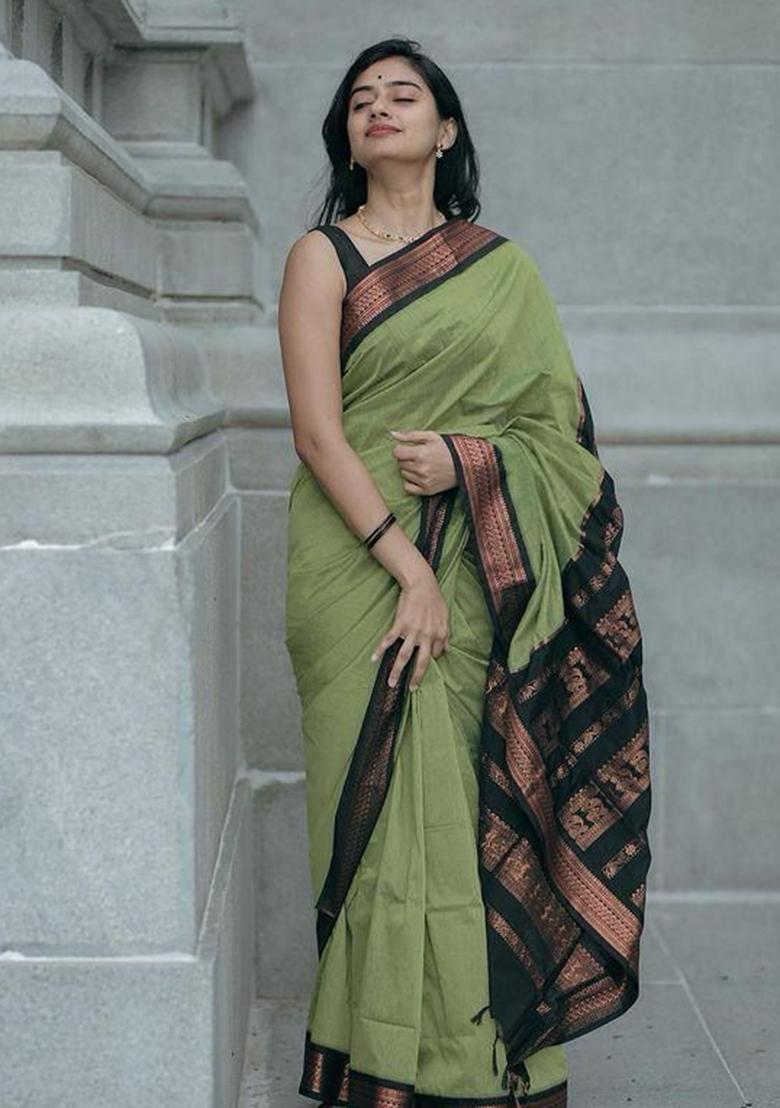 Light Green Printed Silk Saree