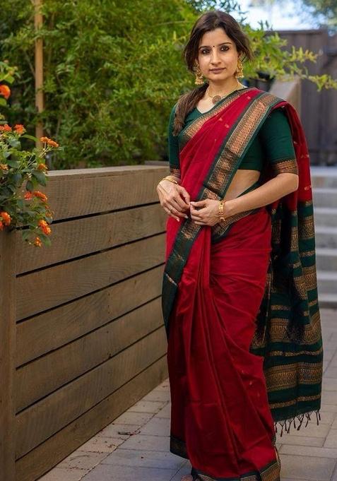 Red Printed Silk Saree