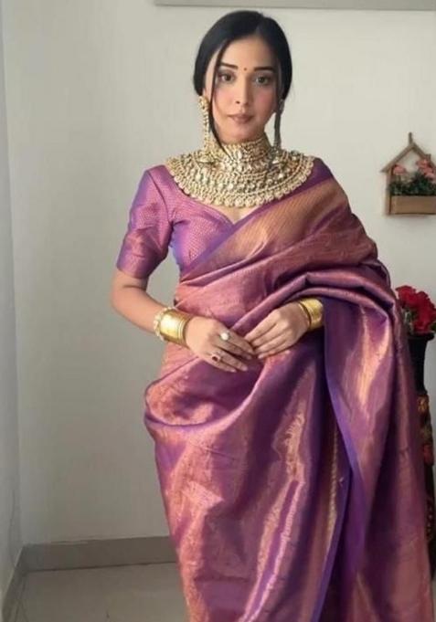 Pink Embroidered Silk Pre Stitched Saree Set