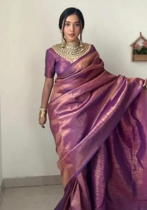 Pink Embroidered Silk Pre Stitched Saree Set