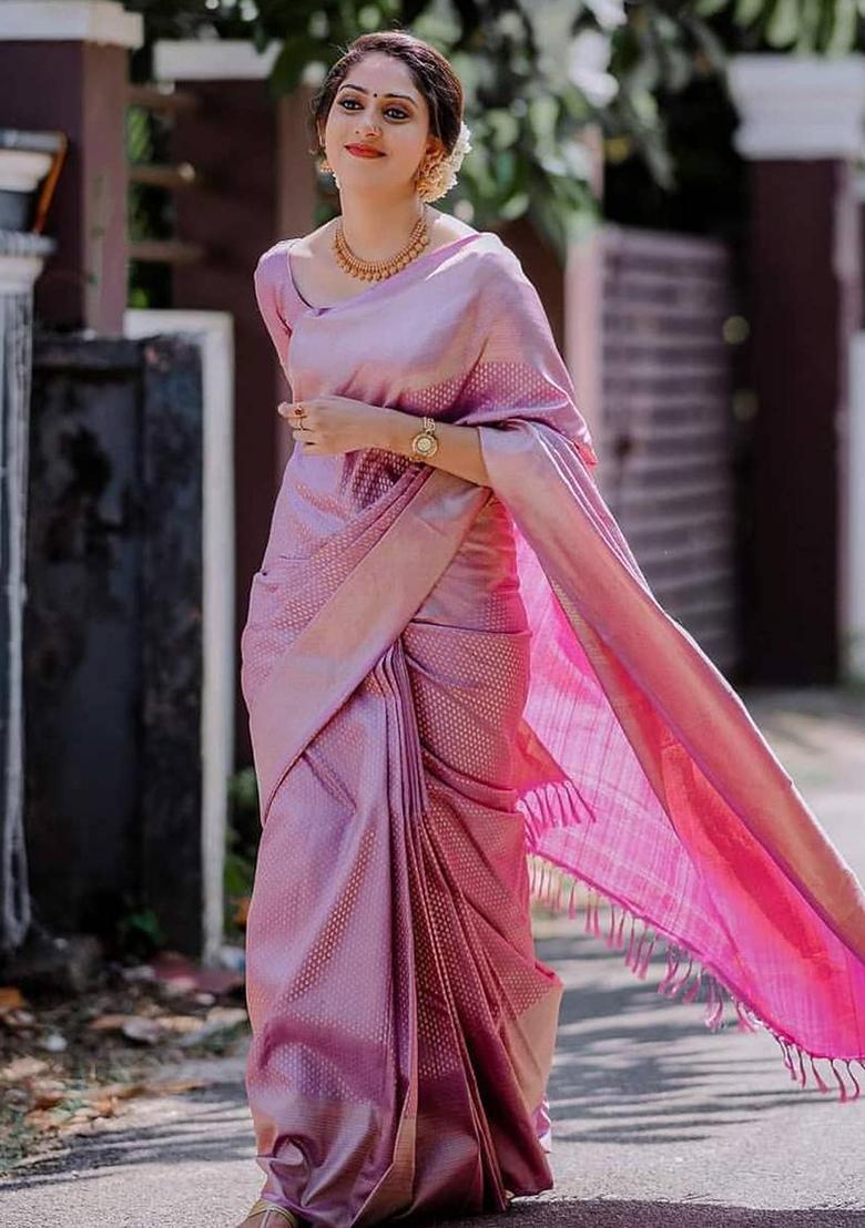 Pink Printed Silk Saree