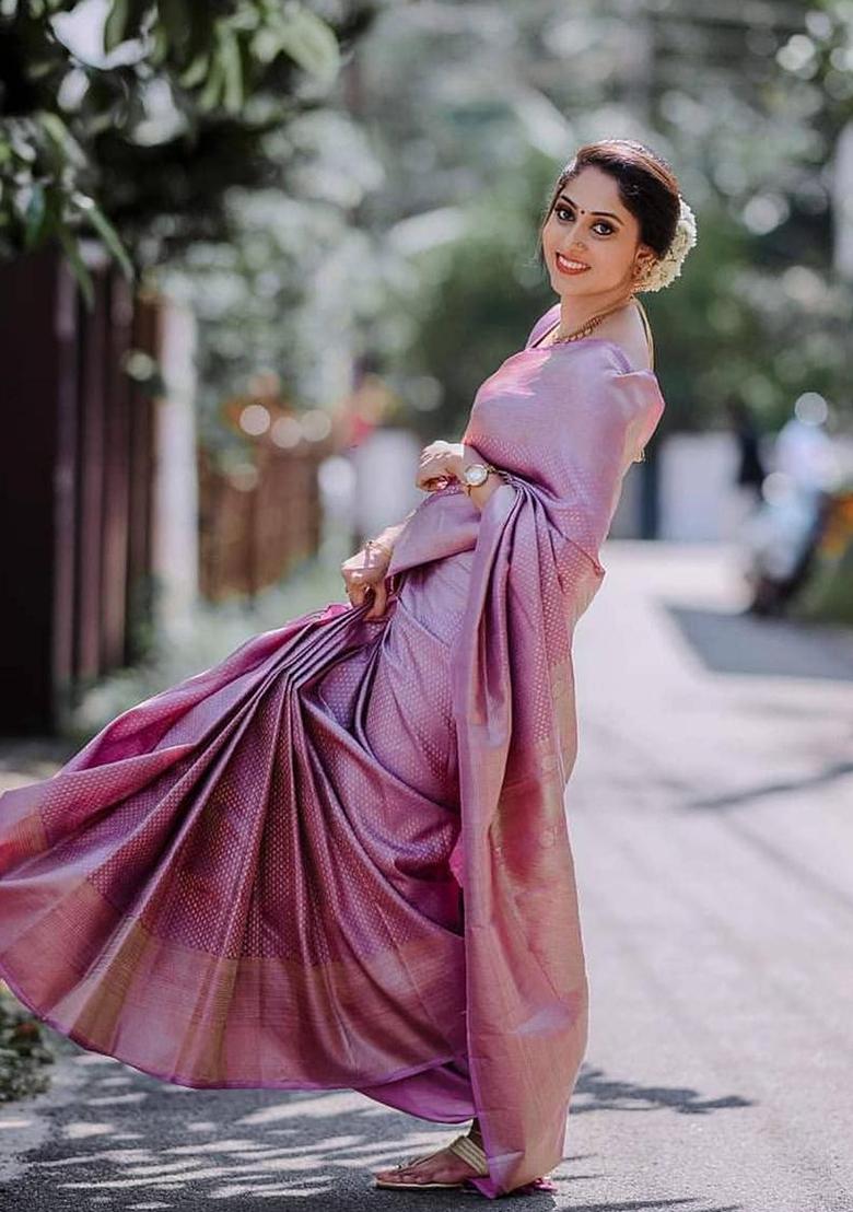 Pink Printed Silk Saree