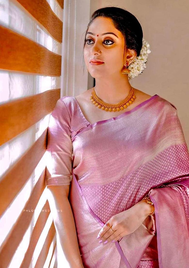 Pink Printed Silk Saree