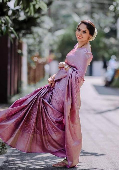 Pink Printed Silk Saree