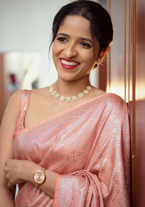 Peach Printed Silk Saree