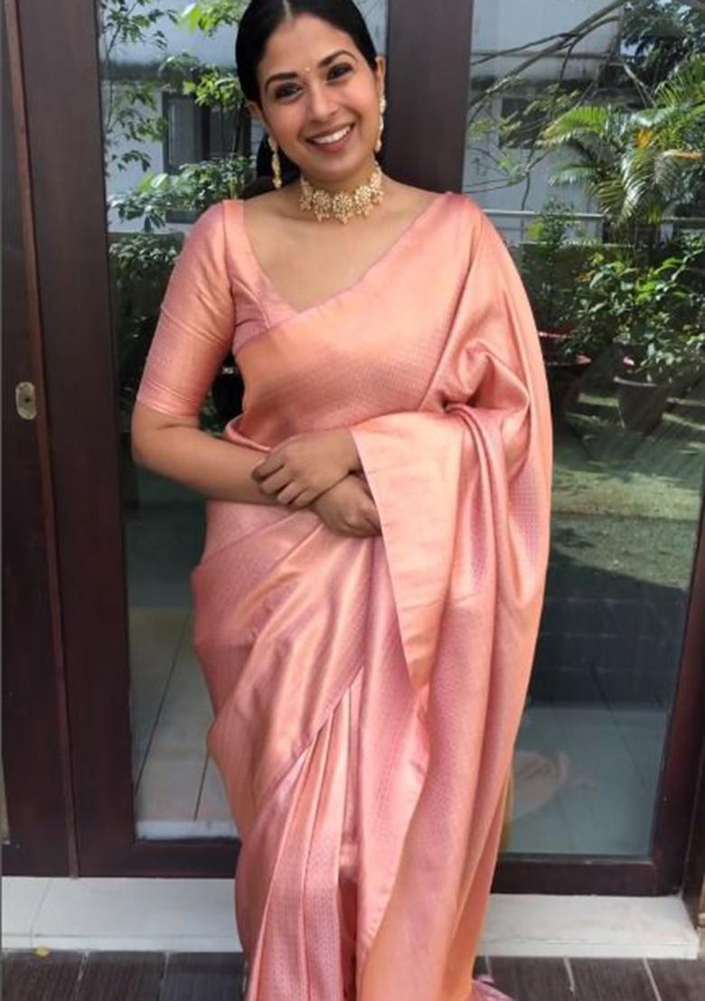 Peach Printed Silk Saree