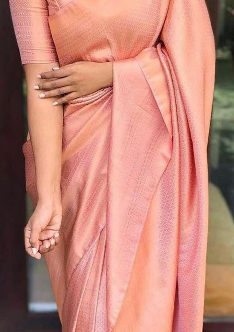 Peach Printed Silk Saree