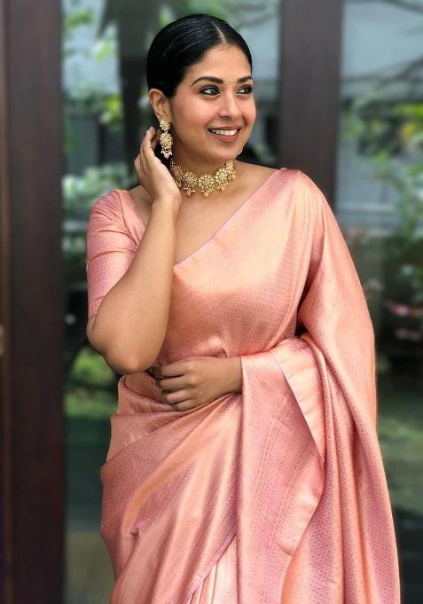 Peach Printed Silk Saree