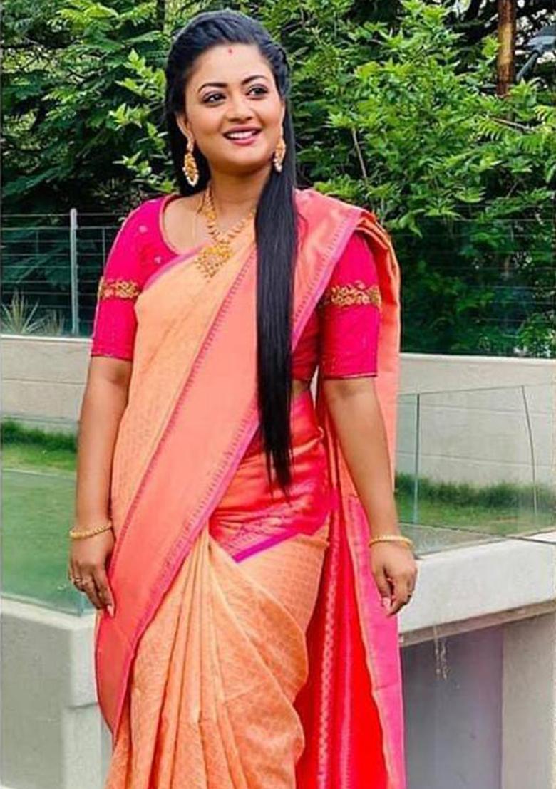 Peach Printed Silk Saree