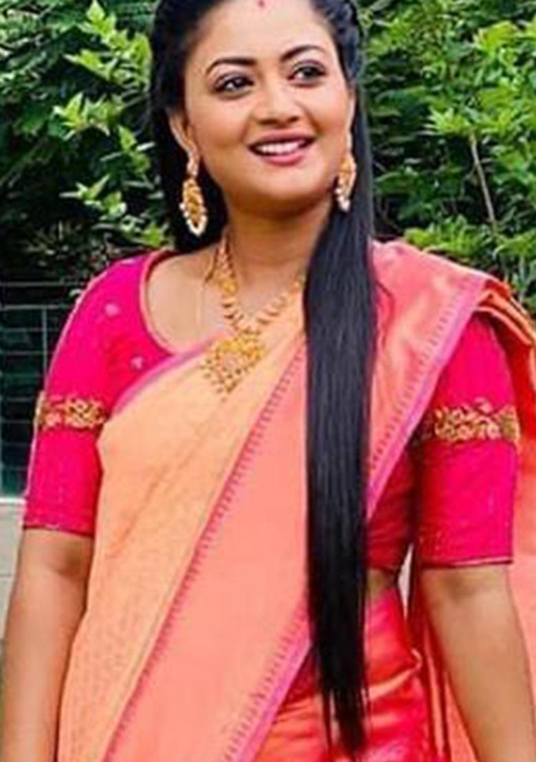 Peach Printed Silk Saree