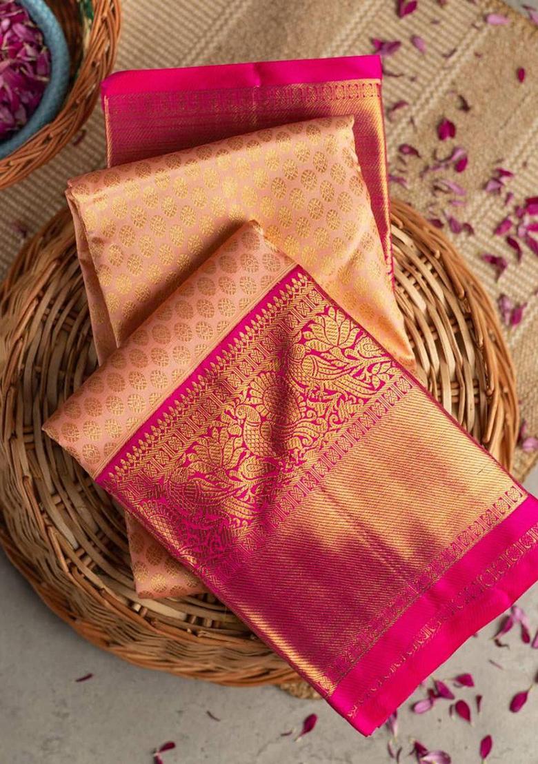 Peach Printed Silk Saree