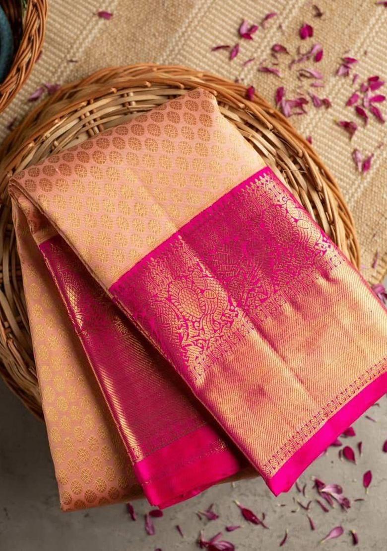 Peach Printed Silk Saree