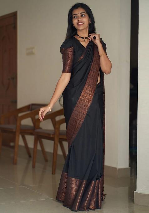 Black Printed Silk Saree