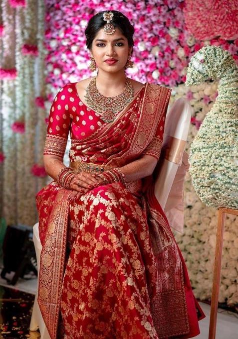 Red Printed Silk Saree