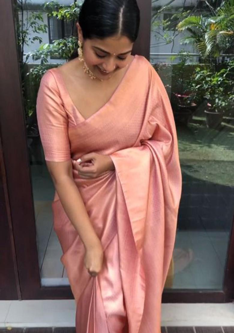 Peach Printed Silk Saree