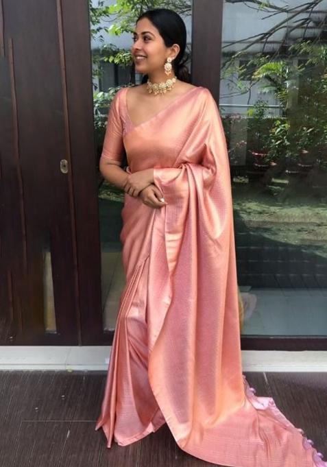 Peach Printed Silk Saree