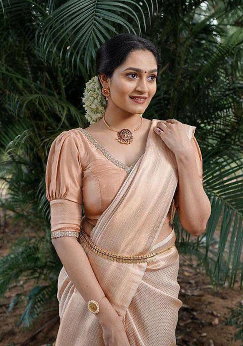 Beige Printed Silk Saree