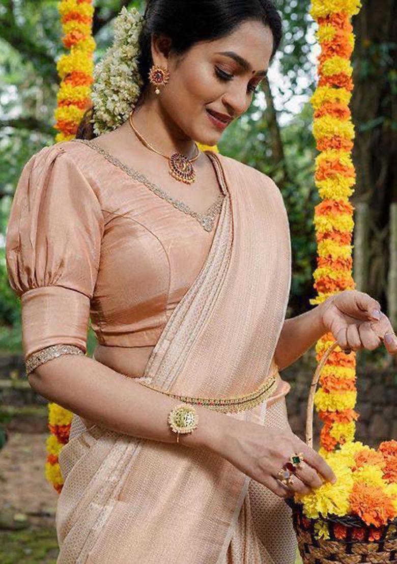 Beige Printed Silk Saree