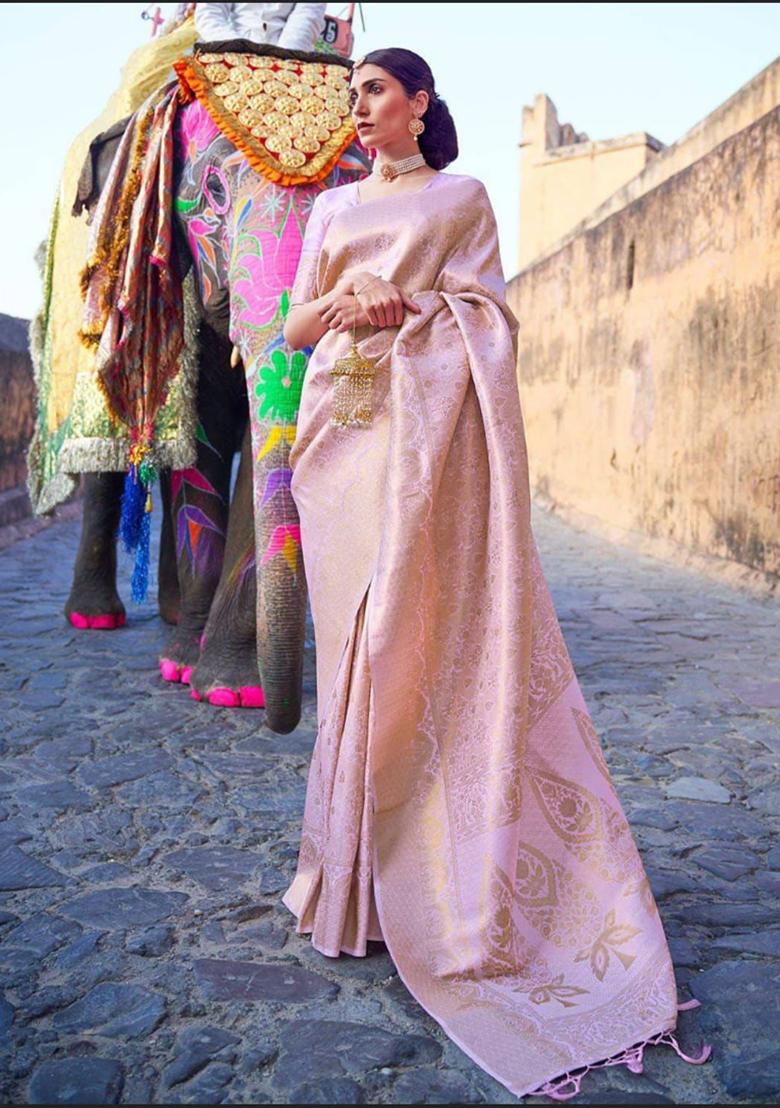 Pink Printed Silk Saree