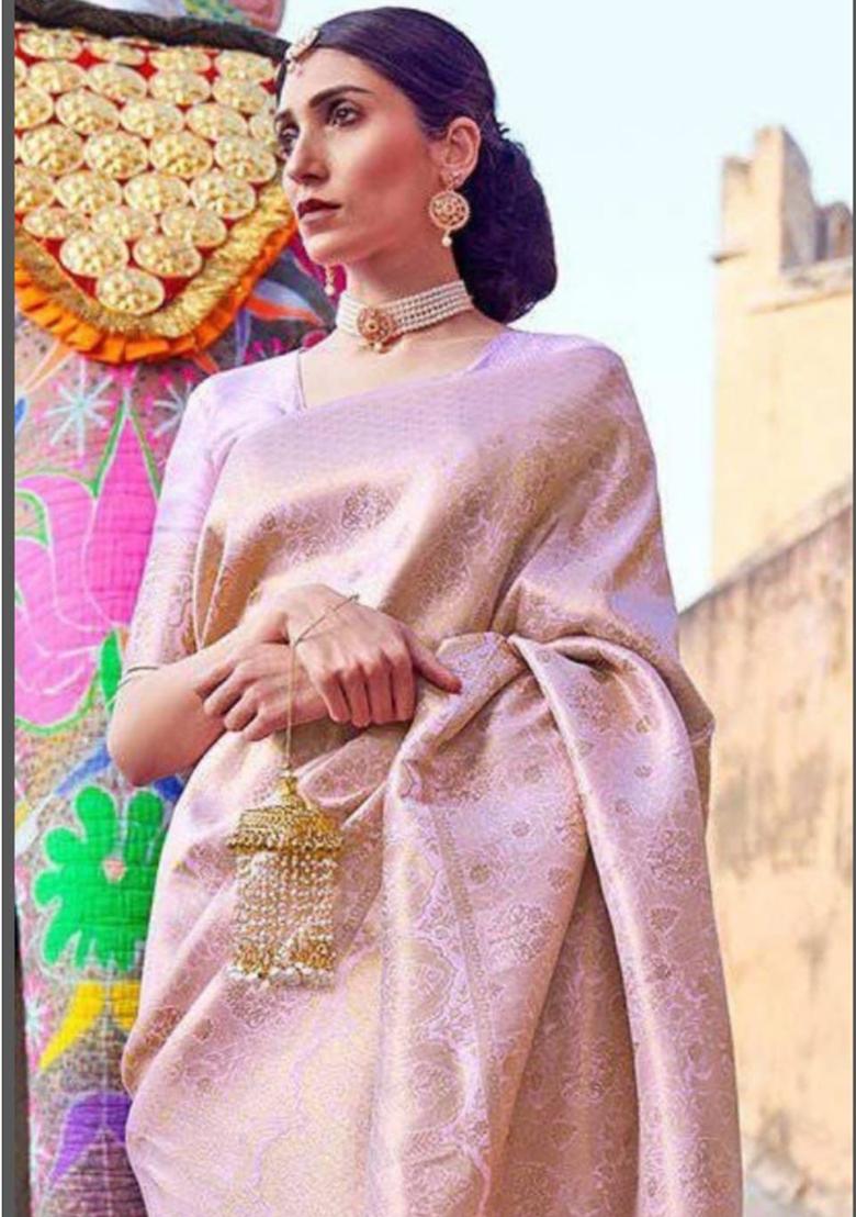 Pink Printed Silk Saree