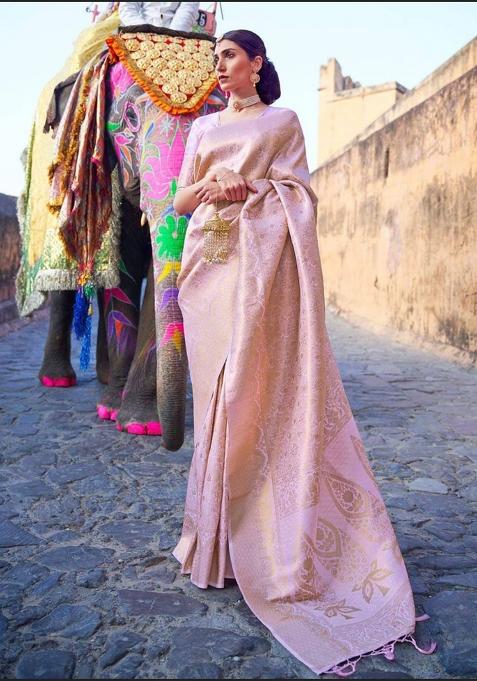 Pink Printed Silk Saree