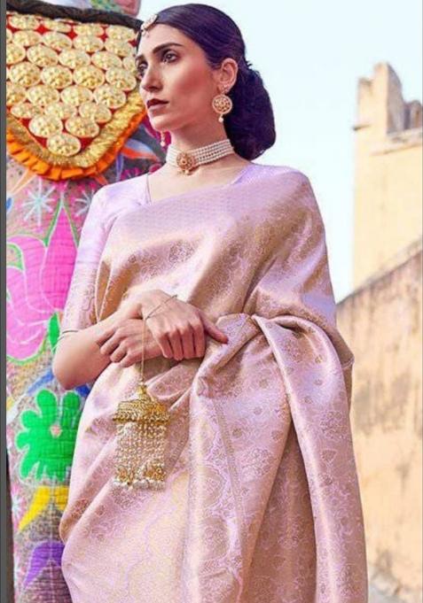 Pink Printed Silk Saree