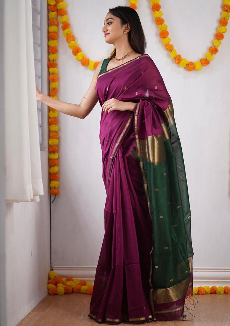 Wine Printed Linen Saree