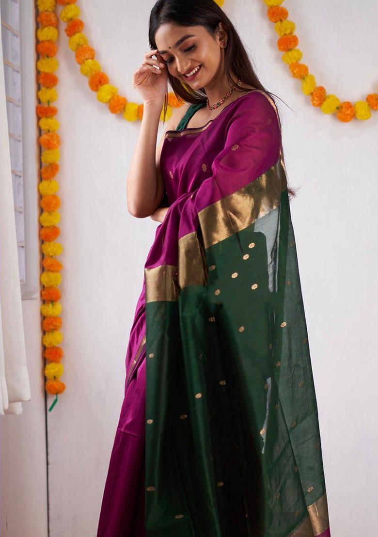 Wine Printed Linen Saree