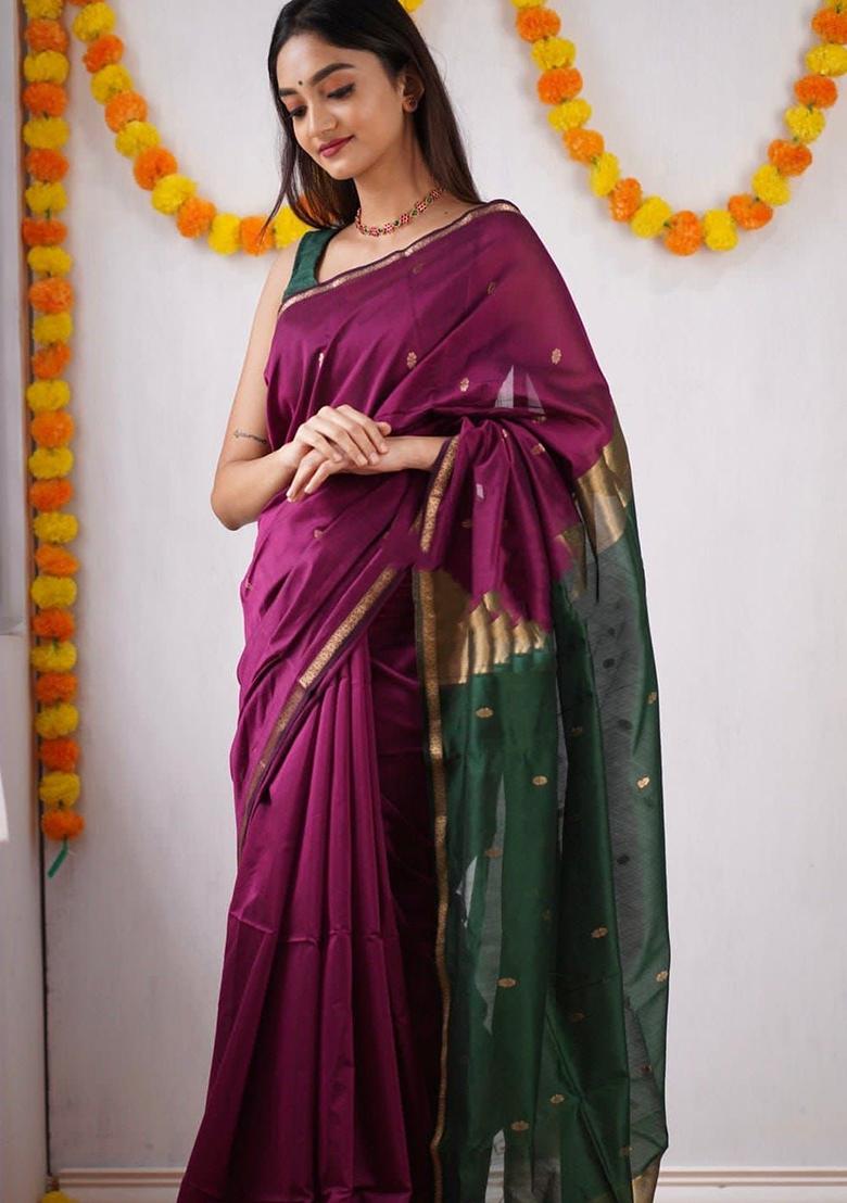 Wine Printed Linen Saree