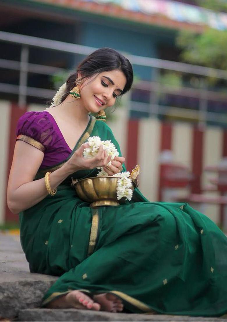 Green Printed Linen Saree