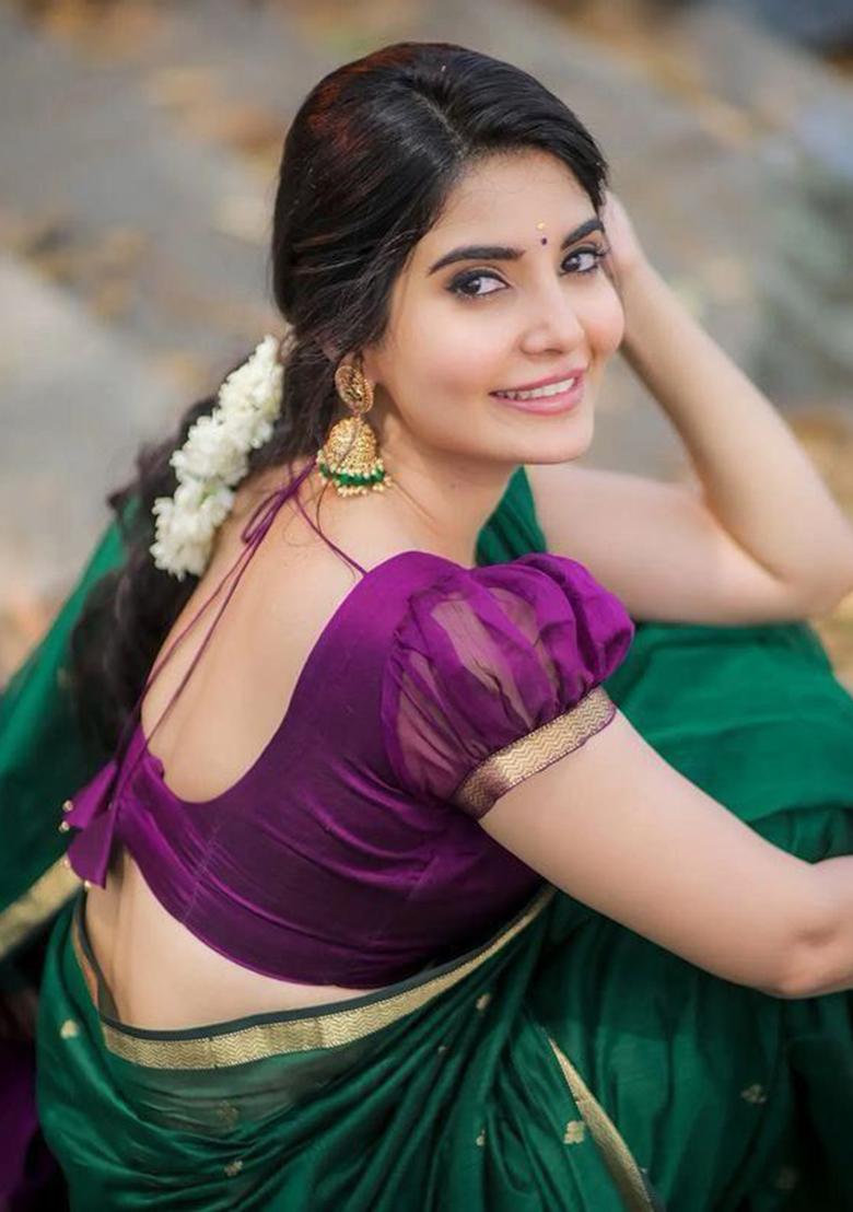 Green Printed Linen Saree