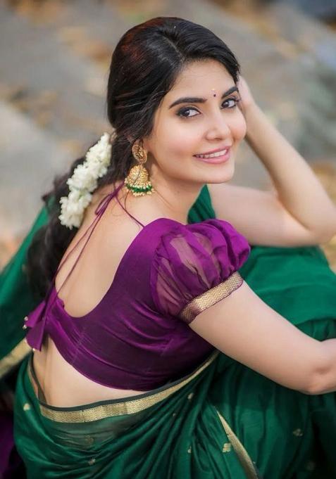 Green Printed Linen Saree