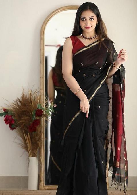 Black Printed Linen Saree