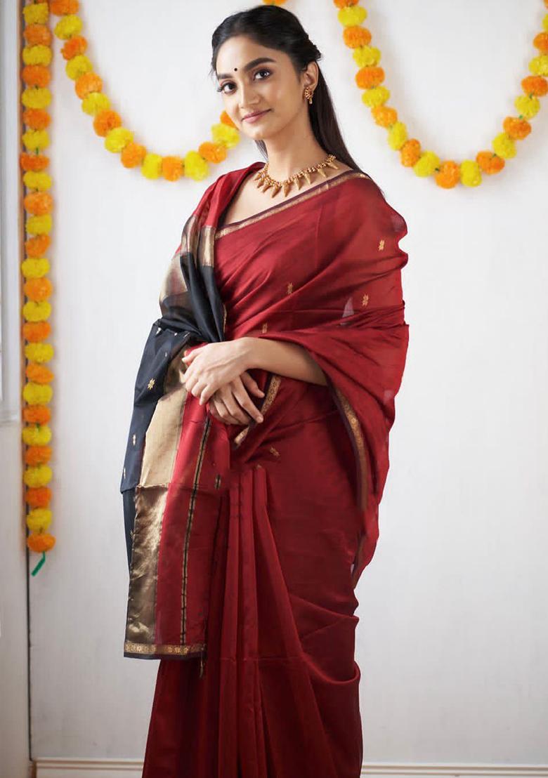 Red Printed Linen Saree