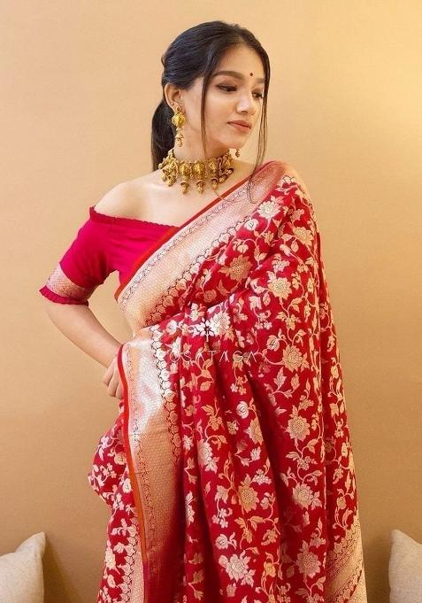 Red Printed Silk Saree