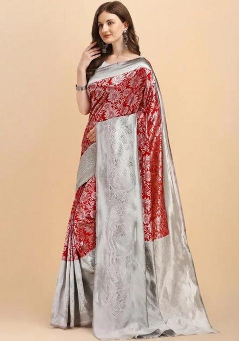 Red Printed Silk Saree